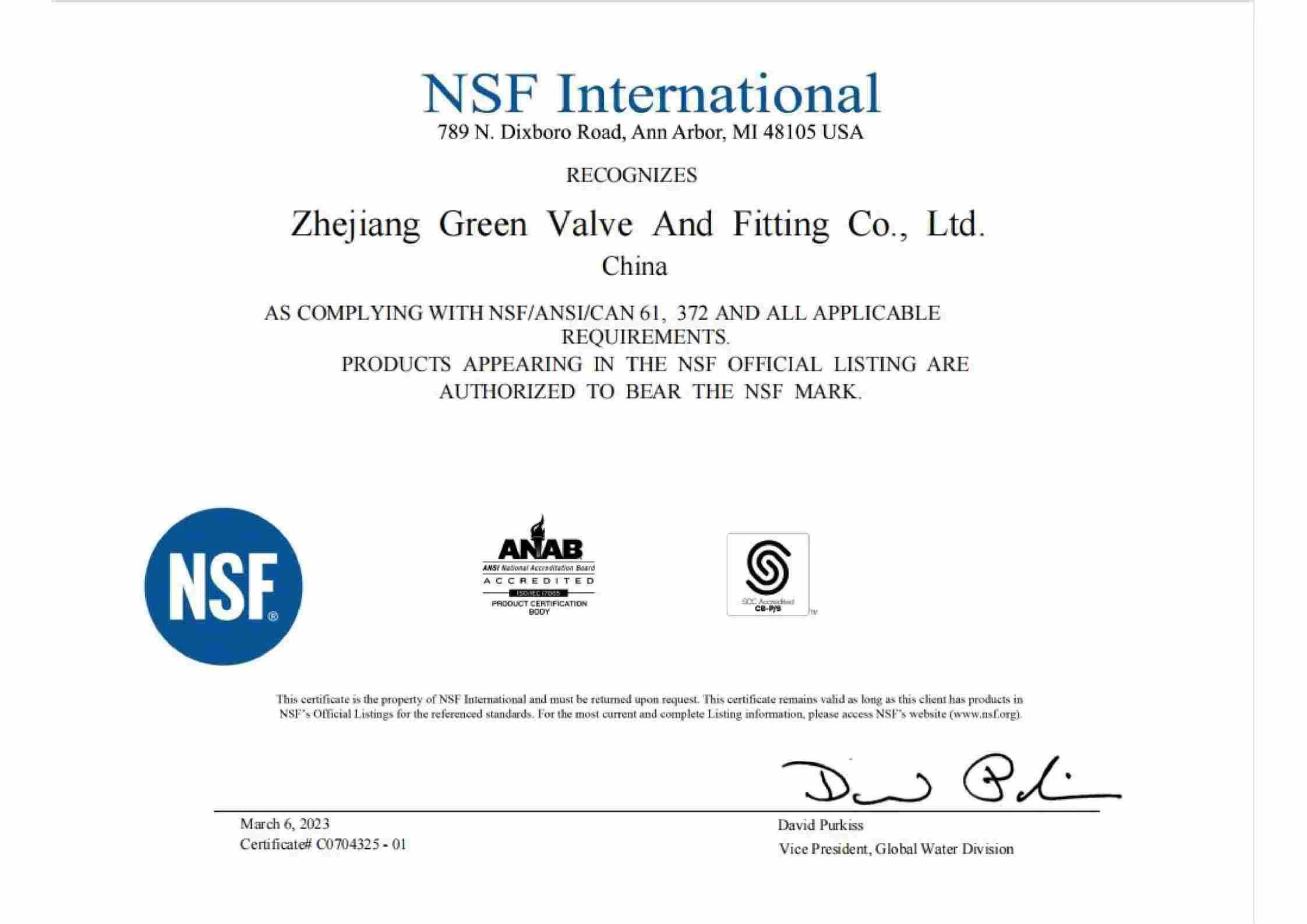 NSF Certificate